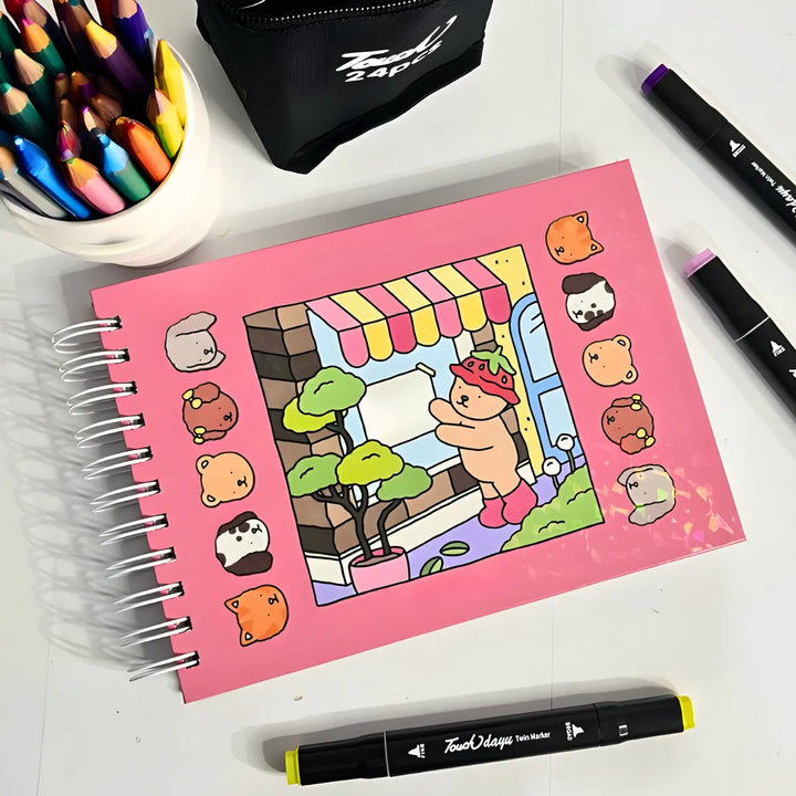 Kit Livro De Colorir Capa Dura + 24 Canetinhas - ROSA